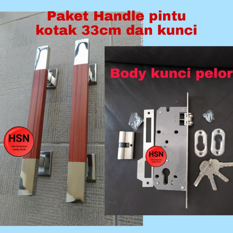 PAKET HANDLE PINTU 33CM DAN KUNCI PELOR - PULL HANDLE MINIMALIS