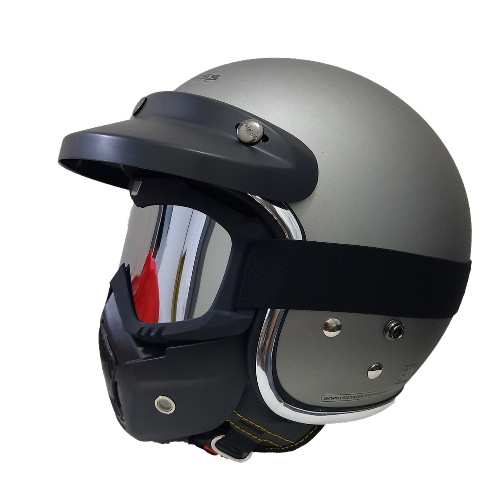 Helm Cargloss Retro Hitam Doff List Croom Dengan Google Mask