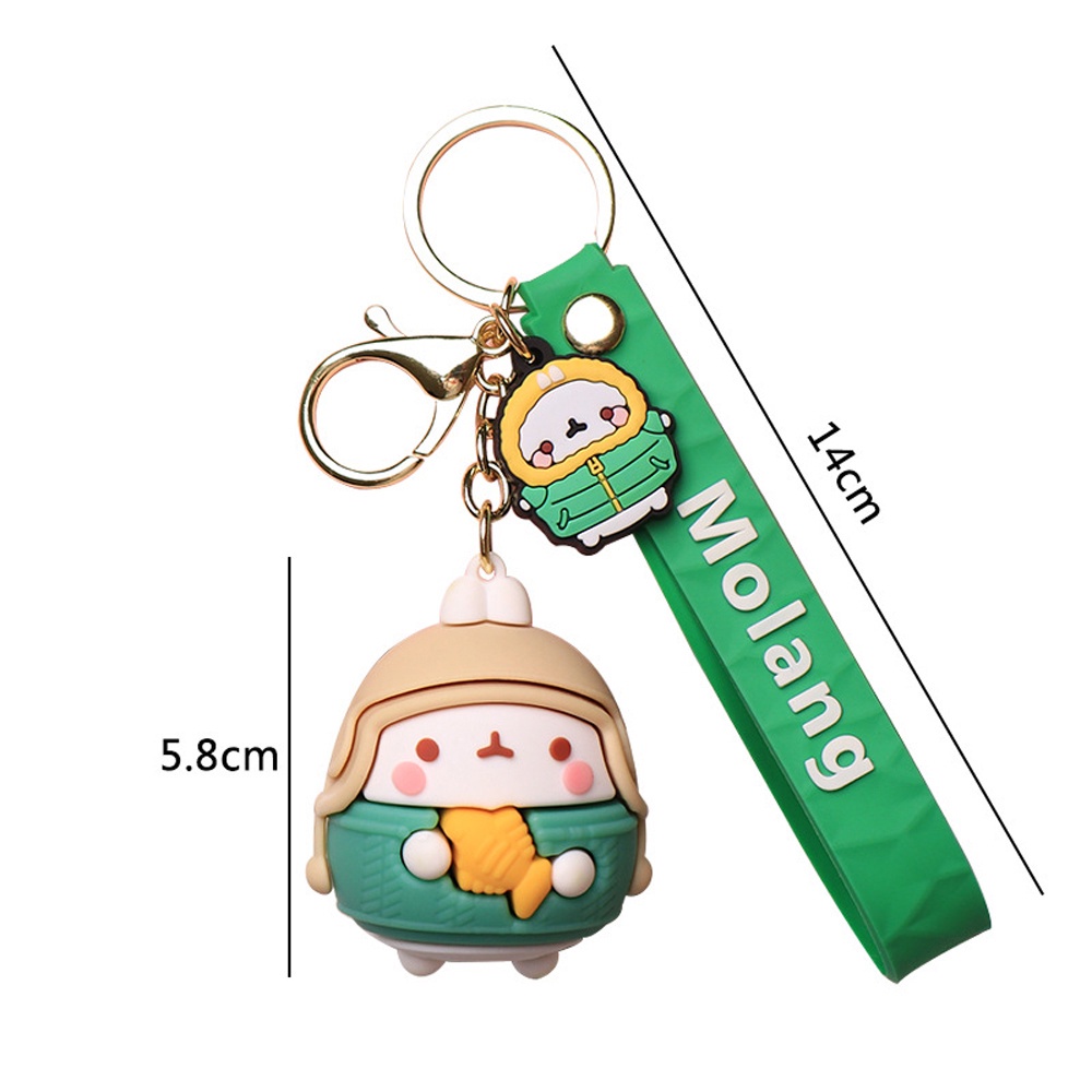 Needway  Fashion Jewelry PVC Key Ring Rubber Bag Molang Rabbit Keychains Women Lovers New Cute Car Charm Cartoon Pendant/Multicolor