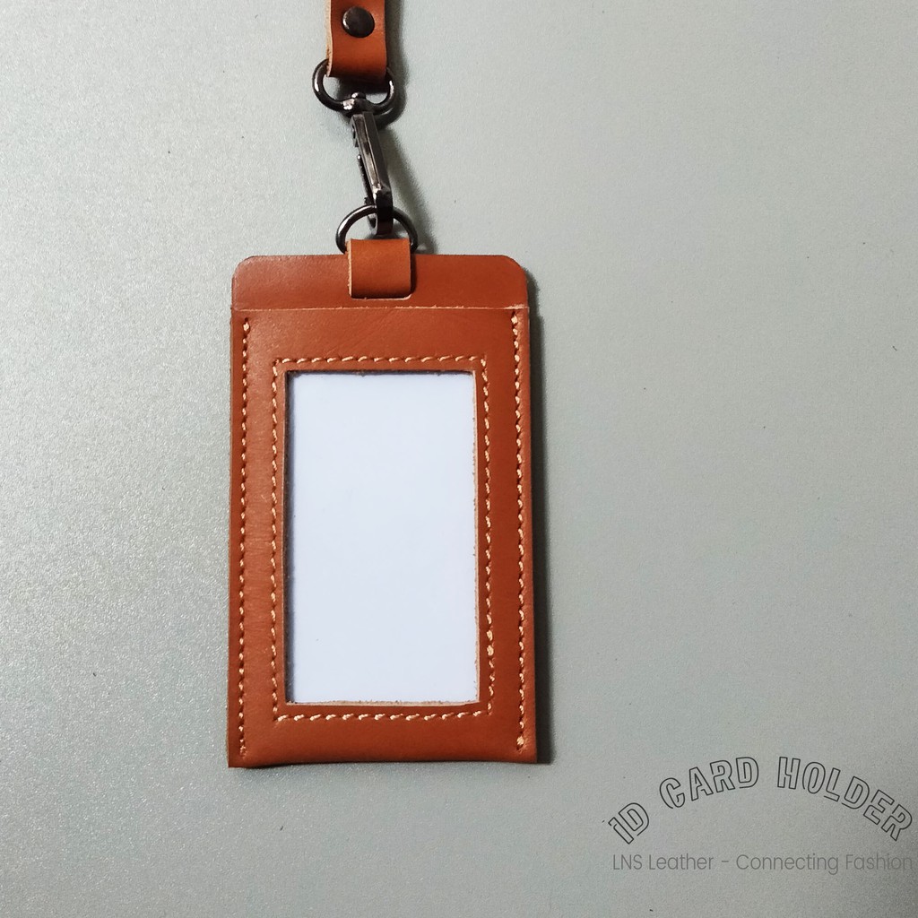 Name tag Kulit Asli ID CARD Holder Lanyard - TAN