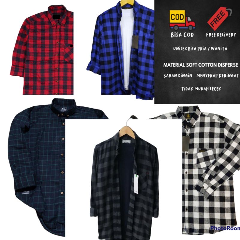 Kemeja flanel pria lengan panjang Unisex Terbaru Bahan Woll Flannel Panjang Slimfit