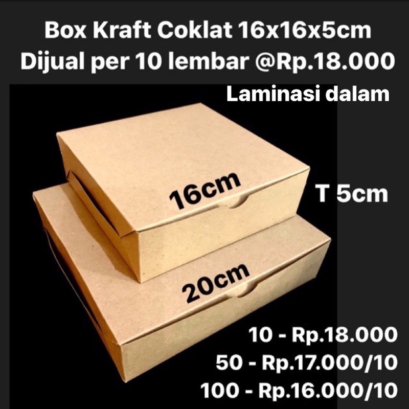 

Box Kraft Coklat 16x16x5cm Dijual per 10 lembar