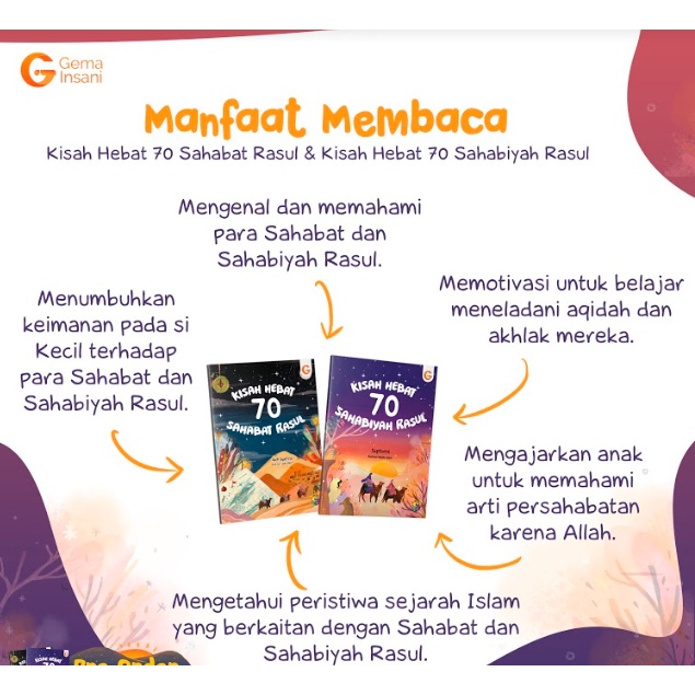 Buku 1 Set Kisah Hebat 70 Sahabat &amp; sahabiyah Rasul - Gema Insani 100% Original