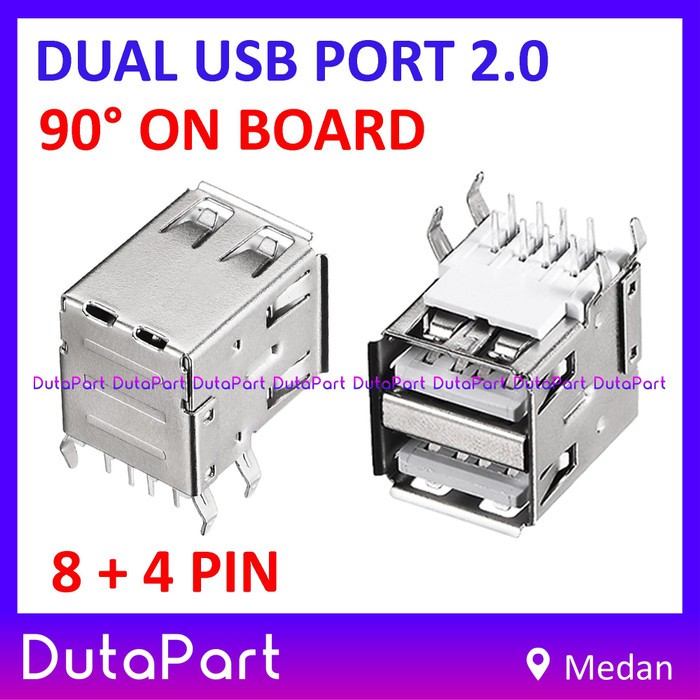 Socket DUAL USB Port 2.0 Female PCB Mount 4 Pin 90 Soket Konektor