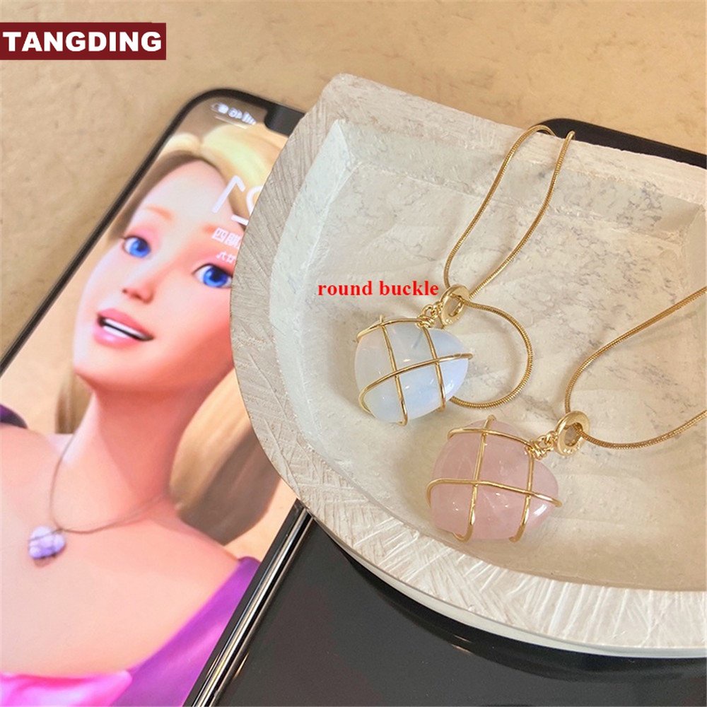 【COD Tangding】Barbie Kalung Rantai Dengan Liontin Kristal Opal Bentuk Hati Untuk Wanita