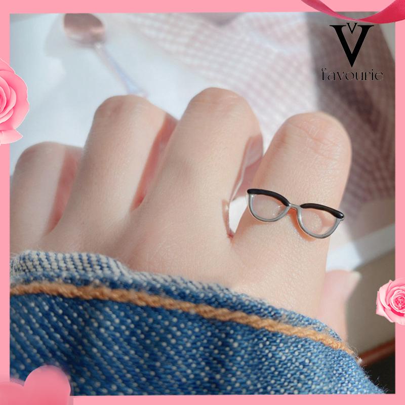 [COD]Cincin Model Terbuka Desain Kacamata Enamel Adjustable Untuk Wanita-FA