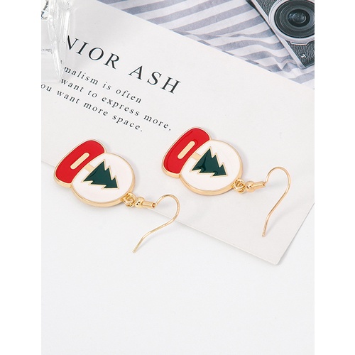 LRC Anting Gantung Fashion Color Dripping Christmas Tree Round Alloy Stud Earrings K97791