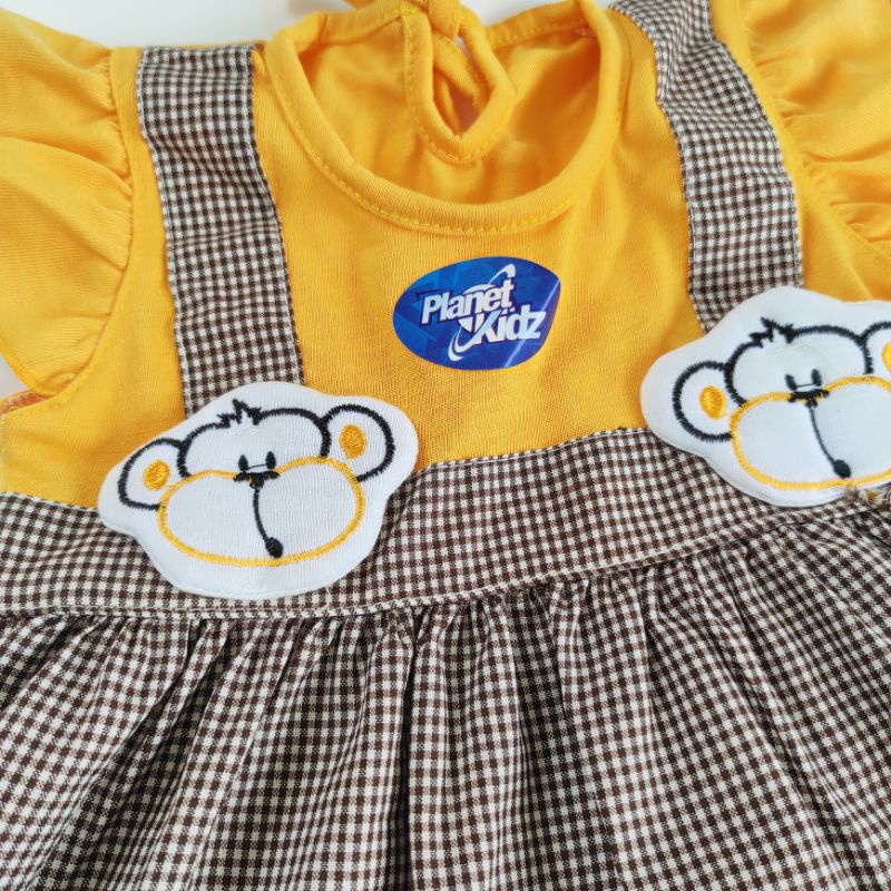 SNI Baby gift PLANET KIDZ MONYET KOTAK Dress baju rok setelan katun anak bayi perempuan cewek 1 tahun