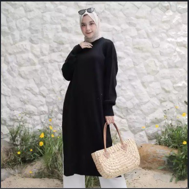 Syani Tunik Rajut / Tunik Rajut Muslim / ATASAN MUSLIM-HITAM