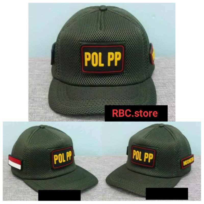 TOPI DOUBLE MESS EMBLEM VELCRO POL PP HIJAU ARMY