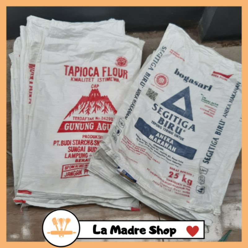 KARUNG PLASTIK BEKAS TERIGU 25 Kg Kondisi Bersih - Kualitas Plastik Tebal - untuk Polibag Tanaman