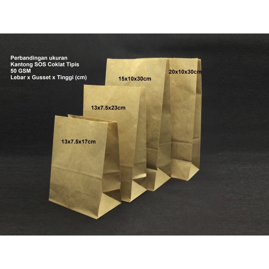 

PB 100pcs Paperbag Brown SOS Tipis S 13x7.5x17cm 50gsm