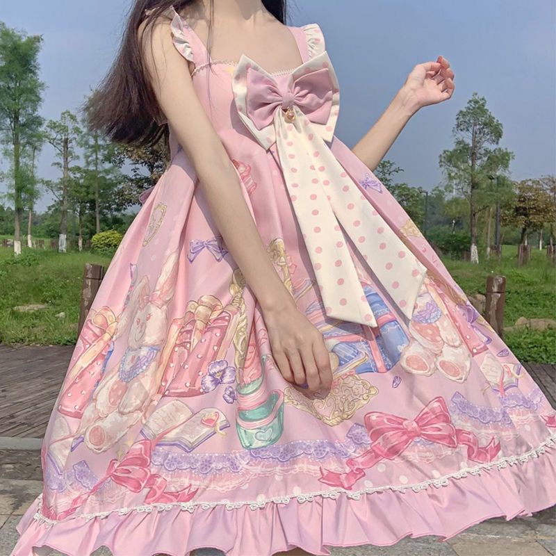 [MikanHiro Store] Lolita Japanese celebrity party princess dress spring and summer cute love bear rabbit jsk suspender skirt Oversized