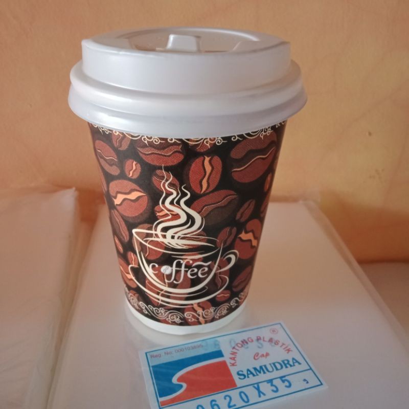 Gelas Kertas/Paper Cup/Gelas Kopi Plus Tutup 8 Oz