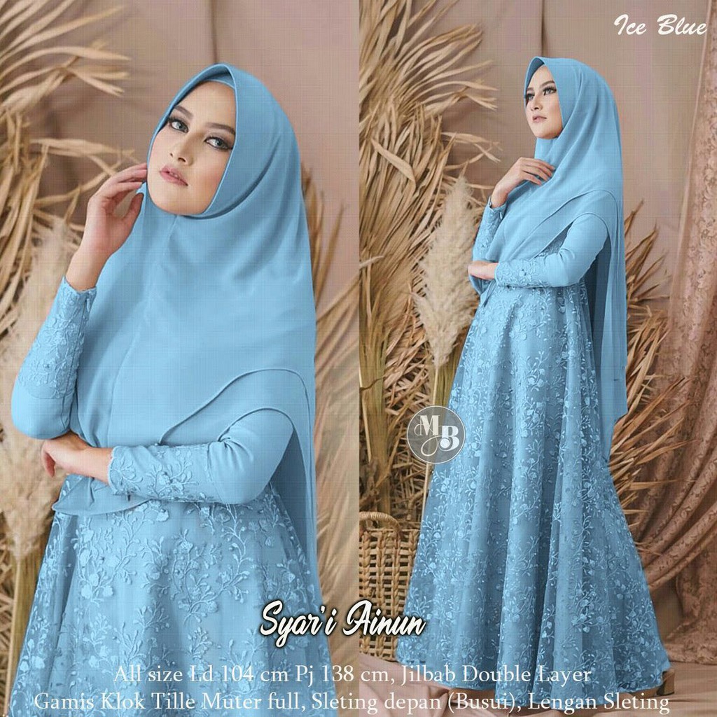 Sett gamis syar i Ainun paket gamis dan kerudung  Shopee 