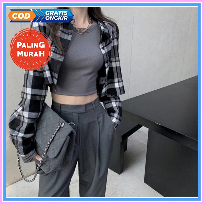 Kemeja Korean Style Wanita Bigsize Jumbo Terbaru Ukuran Besar Kotak Kekinian Korea Cewek Besar Overs