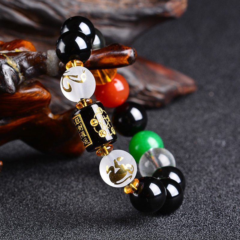 Unisex  Feng Shui Five Element Obsidian  Beads Bracelet / Wealth and Good Luck Bracelet / Lucky Colourful Natural Stone Charm Bracelets