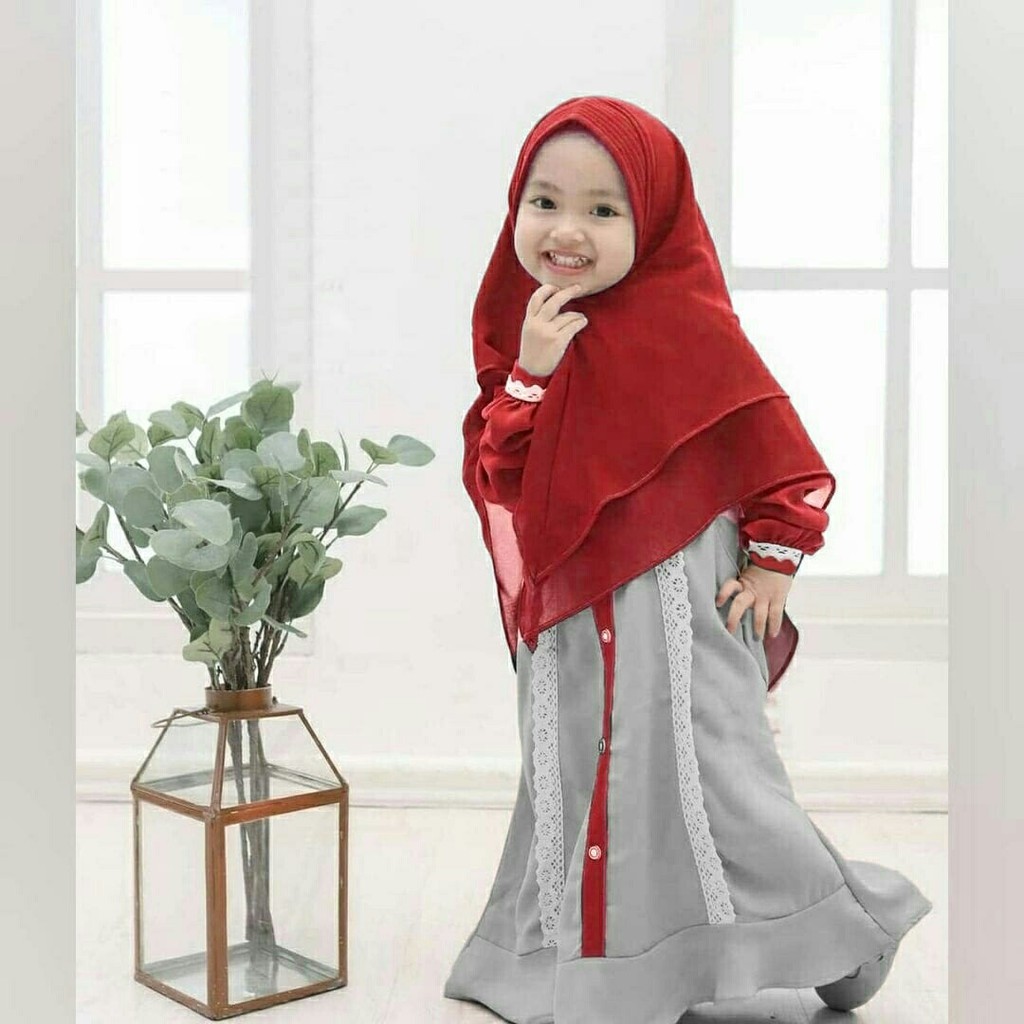 Dress Ennisa + Bergo - Baju Gamis Anak Perempuan - Baju Muslim Anak Perempuan Terbaru