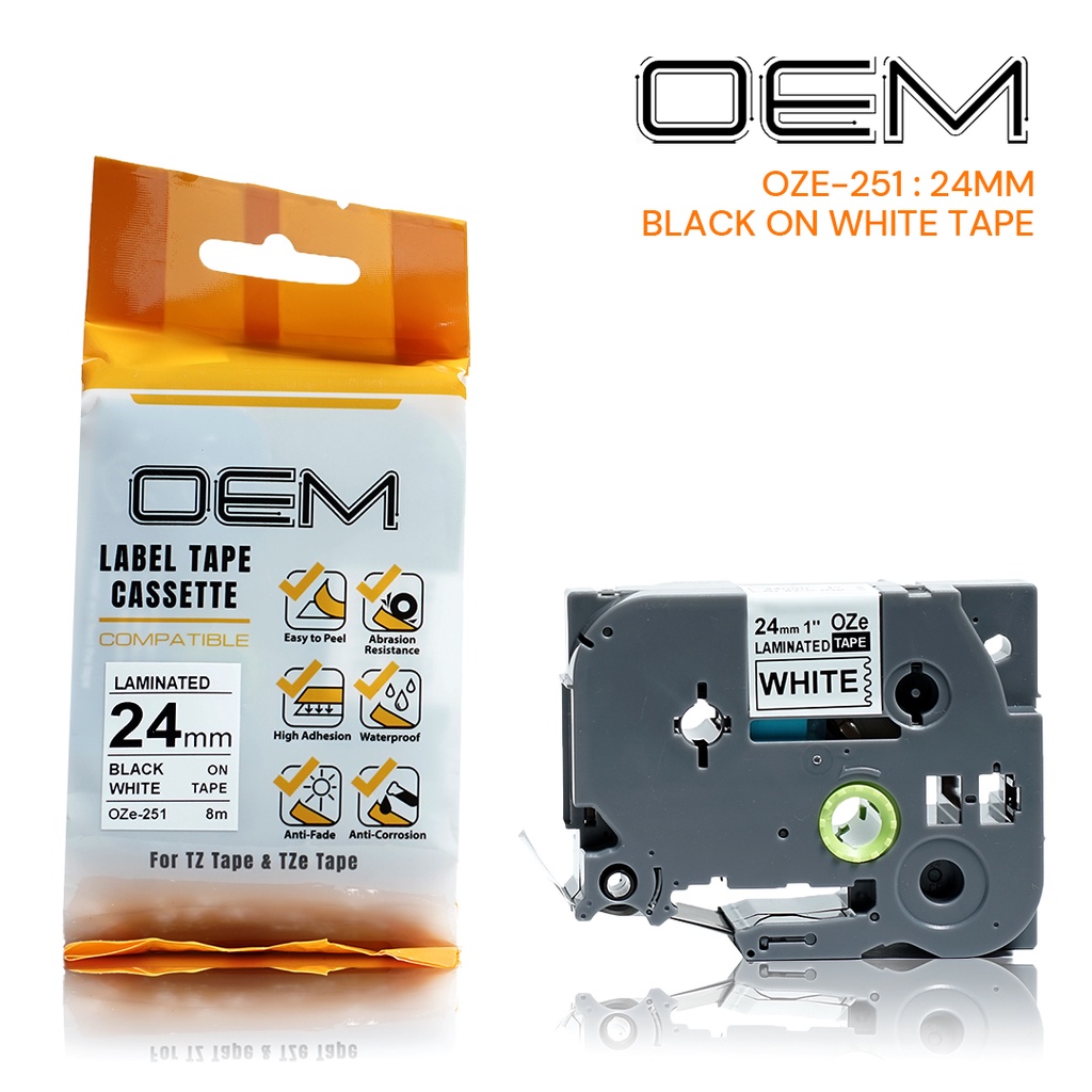 

OEM OZe LABEL TAPE 24mm x 8m For Use On Brother Ptouch