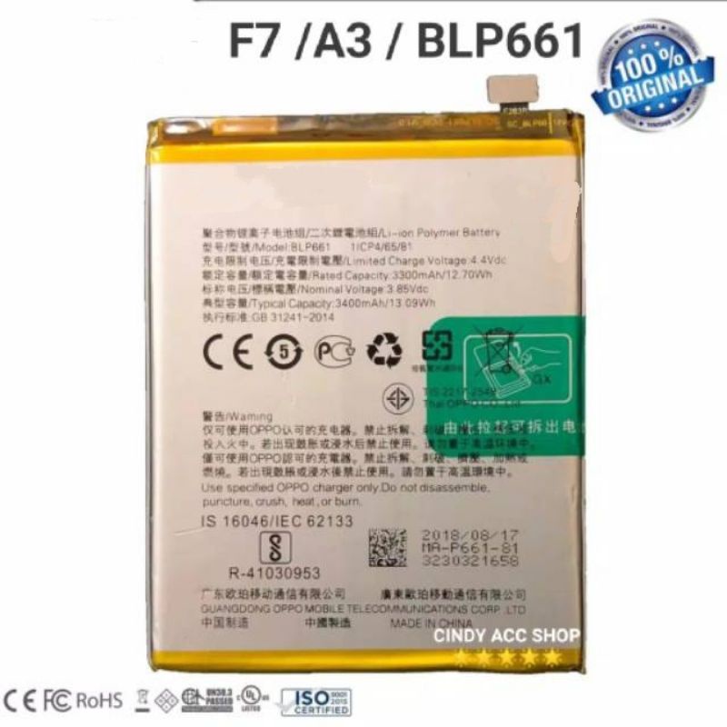 Baterai For Oppo F7 A3 BLP661 Original Batre Battery