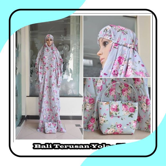 TERLARIS RAMADHAN / MUKENA BALI RAYON DEWASA TERUSAN BUNGA YOLA ABU / Traveling / JUMBO