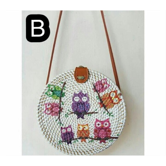 

Tas rotan Lukis Decoupage Owls Diamter 20cm