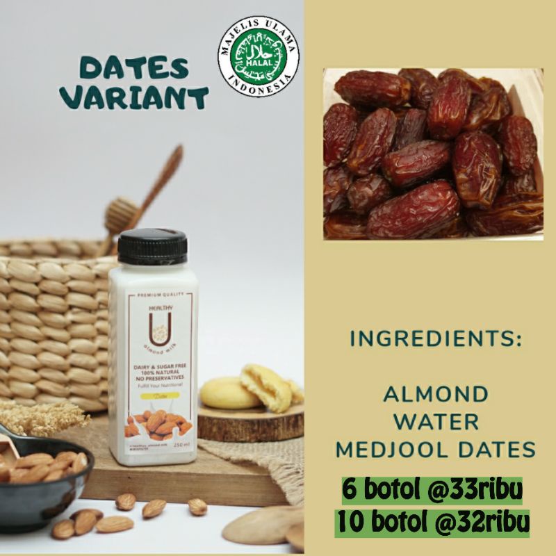 

Roasted Almond Milk / Healthy U / Susu Almond / Dates / Kurma/ 250ml