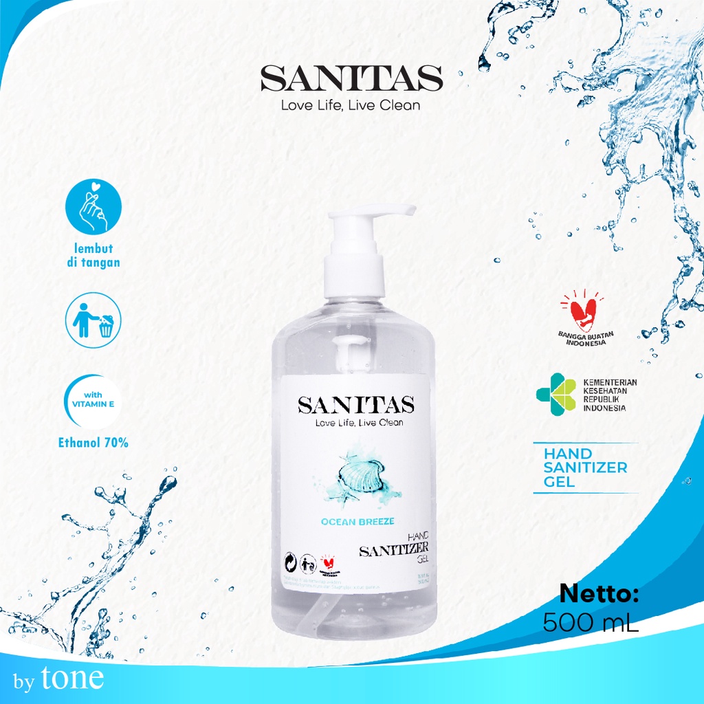 Sanitas Love Live, Live Clean Gel Hand Sanitizer Ocean Breeze 500 ml