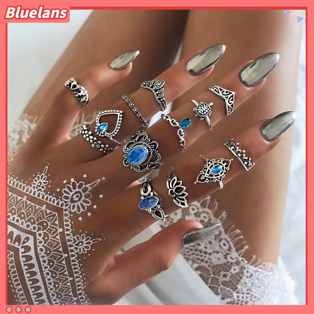 Bluelans 13Pcs Boho Hollow Stacking Ring Set Knuckle Midi Tip Finger Party Women Jewelry