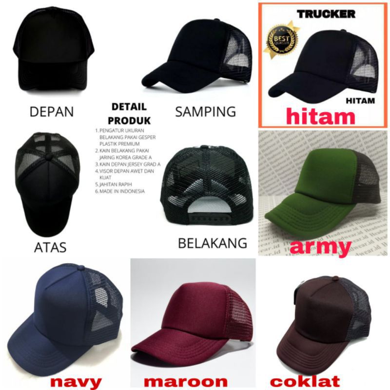 TOPI POLOS / TOPI BASEBALL/ TOPI BISBOL / TOPI JARING / TOPI TRUCKER