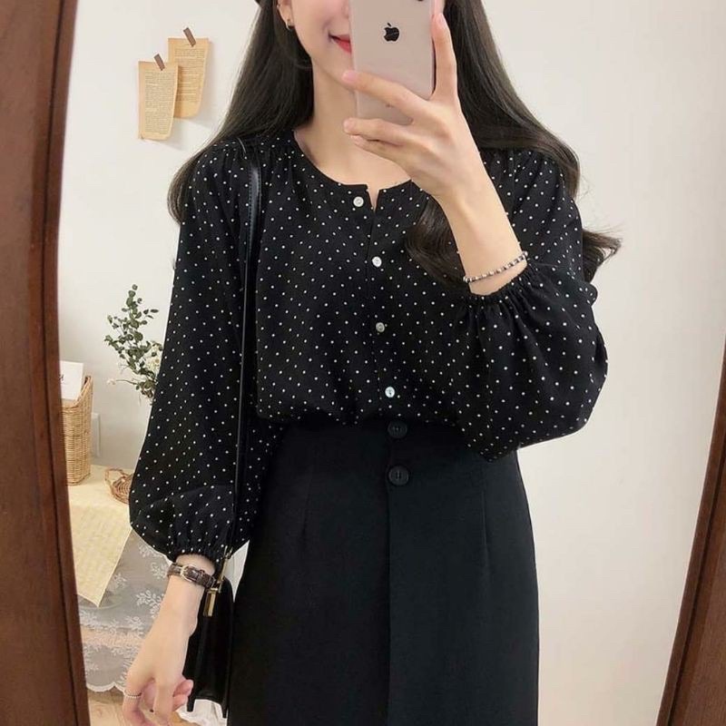 KAYOUNG BLOUSE | MISAN BLOUSE POLKA TOP ATASAN WANITA