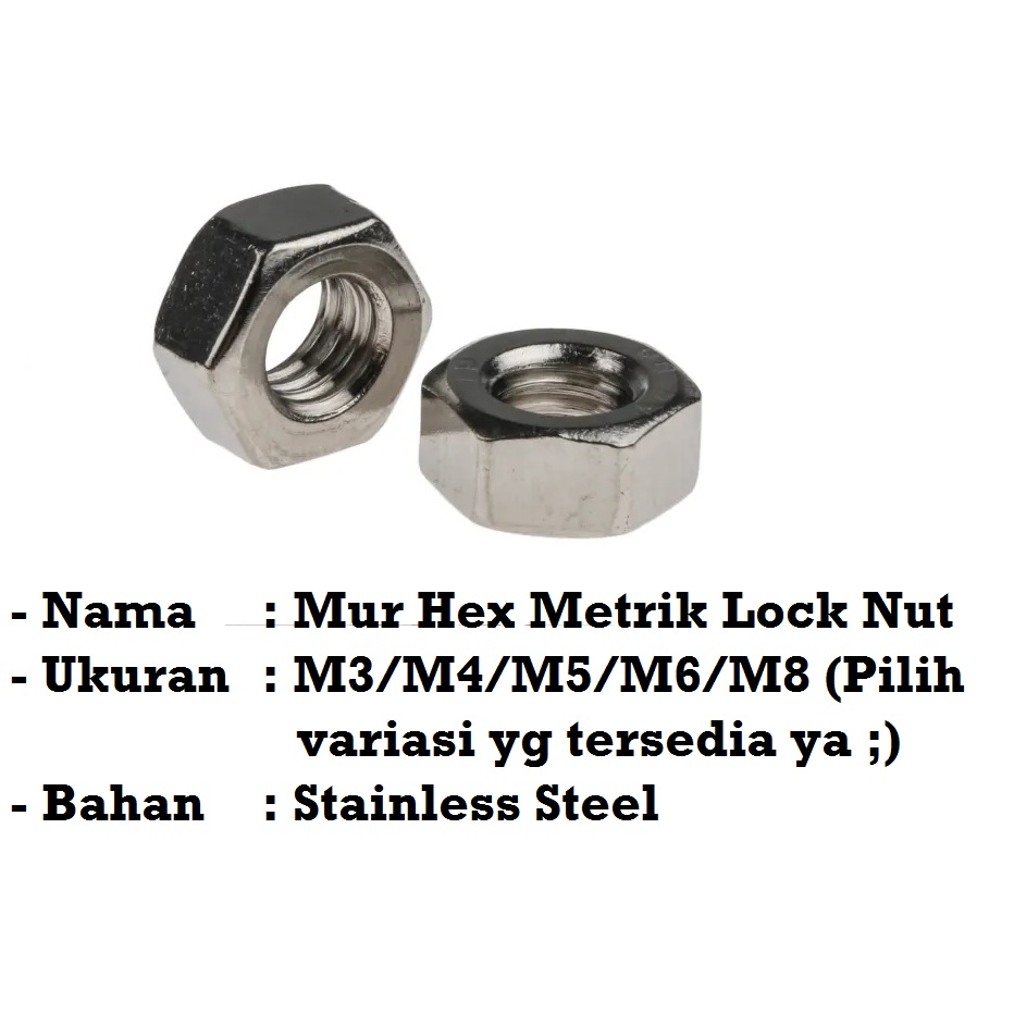 [HAEBOT] Mur Hex Metrik Lock Nut M3 M4 M5 M6 M8 DIN934 Stainless Steel SS Pengunci