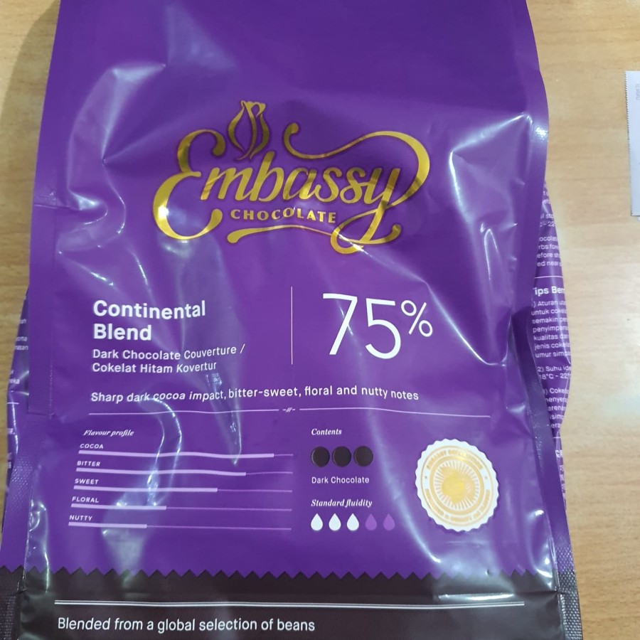 

Tulip easymelt chocolate Continental 75% 2.5 kg bag / dcc couverture coklat