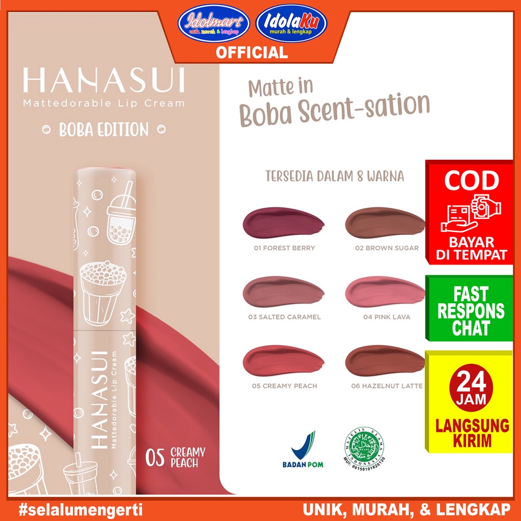 IDOLMART Hanasui Mattedorable Lip Cream Boba Edition Lipcream Boba Hanasui Surabaya