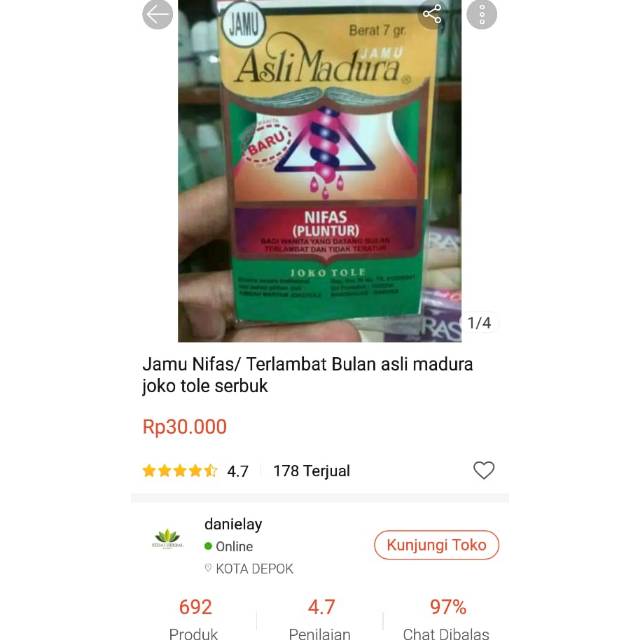 Jamu nifas / terlambat Bulan Asli Madura Jokotole Serbuk