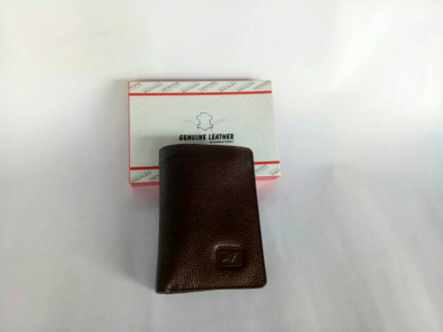 Dompet berdiri 3/4 pria kulit asli warna coklat dompet kartu