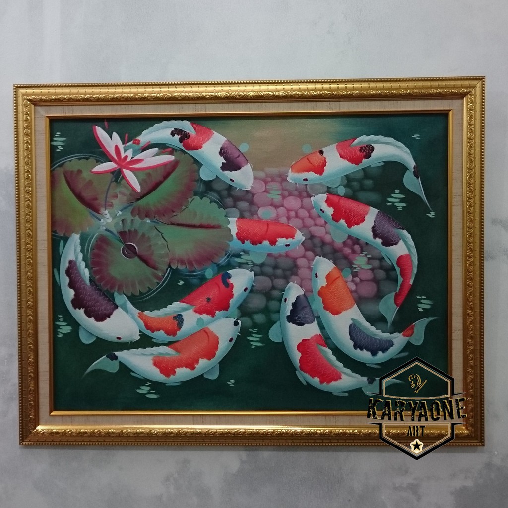 Lukisan Ikan Koi Fenshui Asli Lukisan Tangan