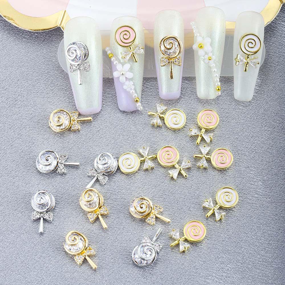 Rebuy Lollipop Kuku Berlian Imitasi Logam Temperamen Berlian Ornamen Flash Jepang Shiny DIY Nail Jewelry