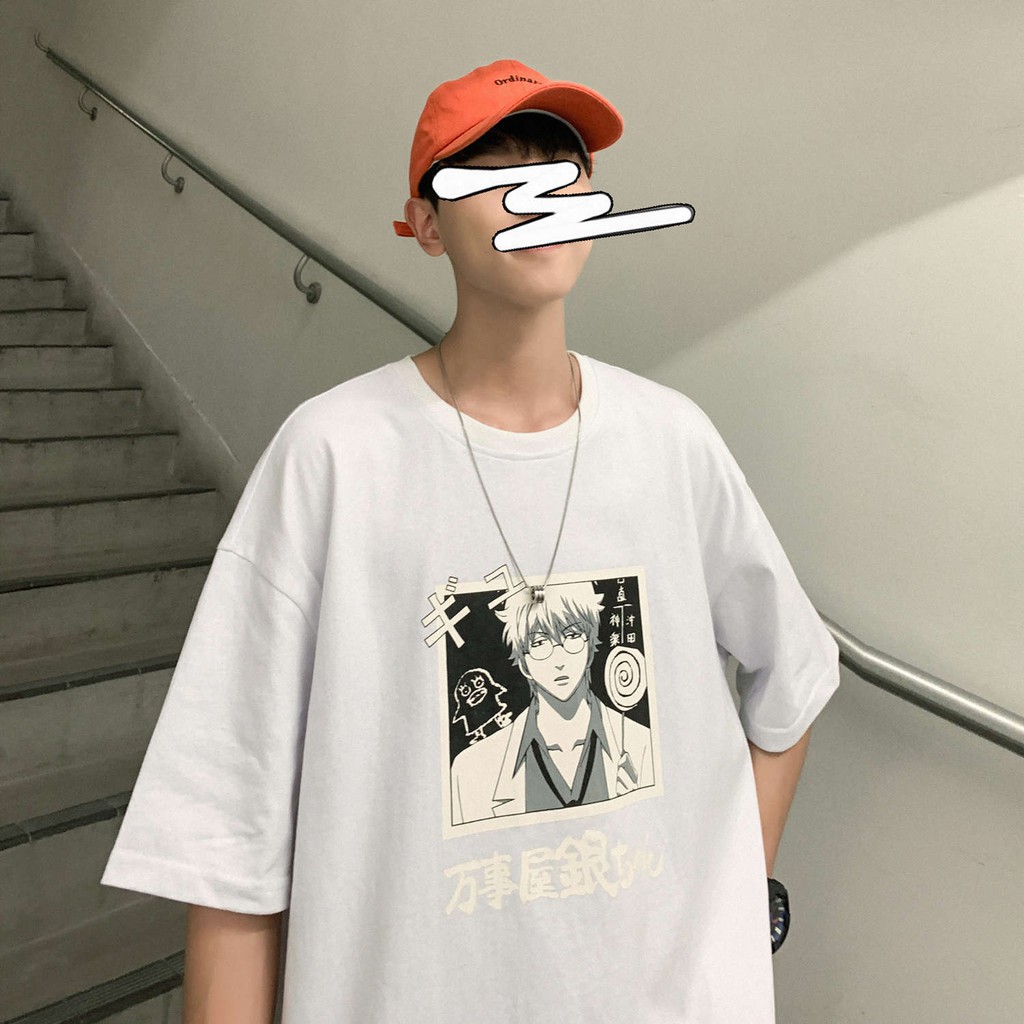 Oversized Gintama Sakata Gintoki Streetfashion Tshirt Kaos Anime Manga Shiroyasha Streetwear