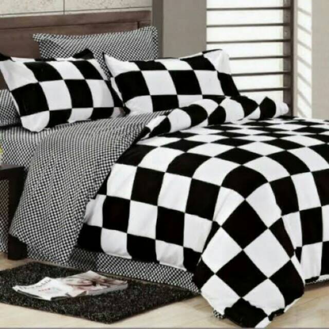 SPREI MOTIF CATUR HITAM PUTIH KOTAK KOTAK BLACK WHITE SEPRAI MURAH