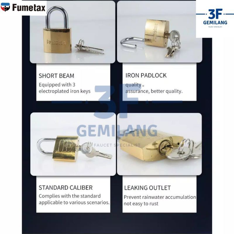 FUMETAX - Iron Padlock / Gembok Pagar Rumah Warna Emas PREMIUM QUALITY