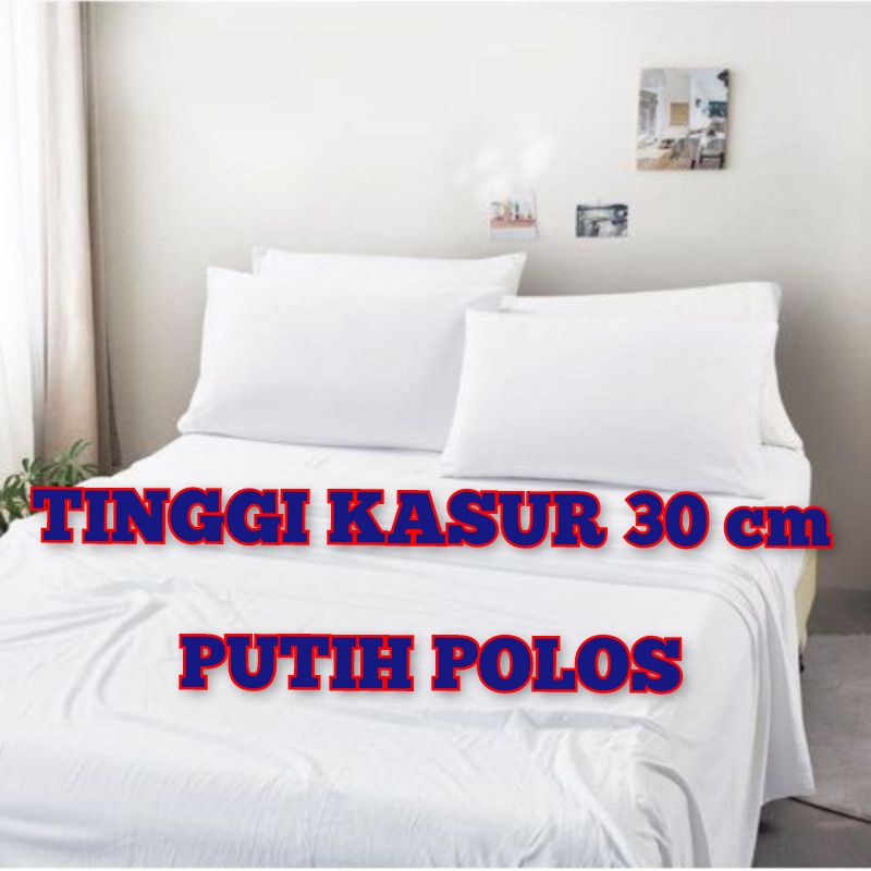 SPREI PUTIH POLOS 180X200 160X200 120X200 TINGGI 30cm MURAH SEPRAI EMBOS KAMAR TIDUR HOTEL VILA HOMESTAY RUMAH SAKIT SEPRAI PUTIH POLOS