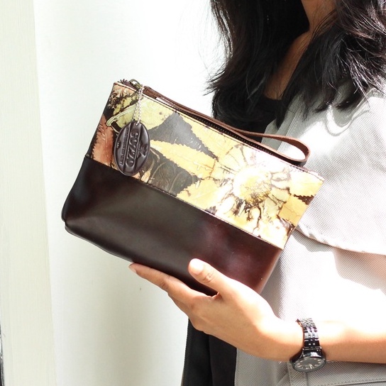 CLUTCH WANITA KULIT ASLI NATASHA KULIT ECOPRINT /  FREE UKIR NAMA