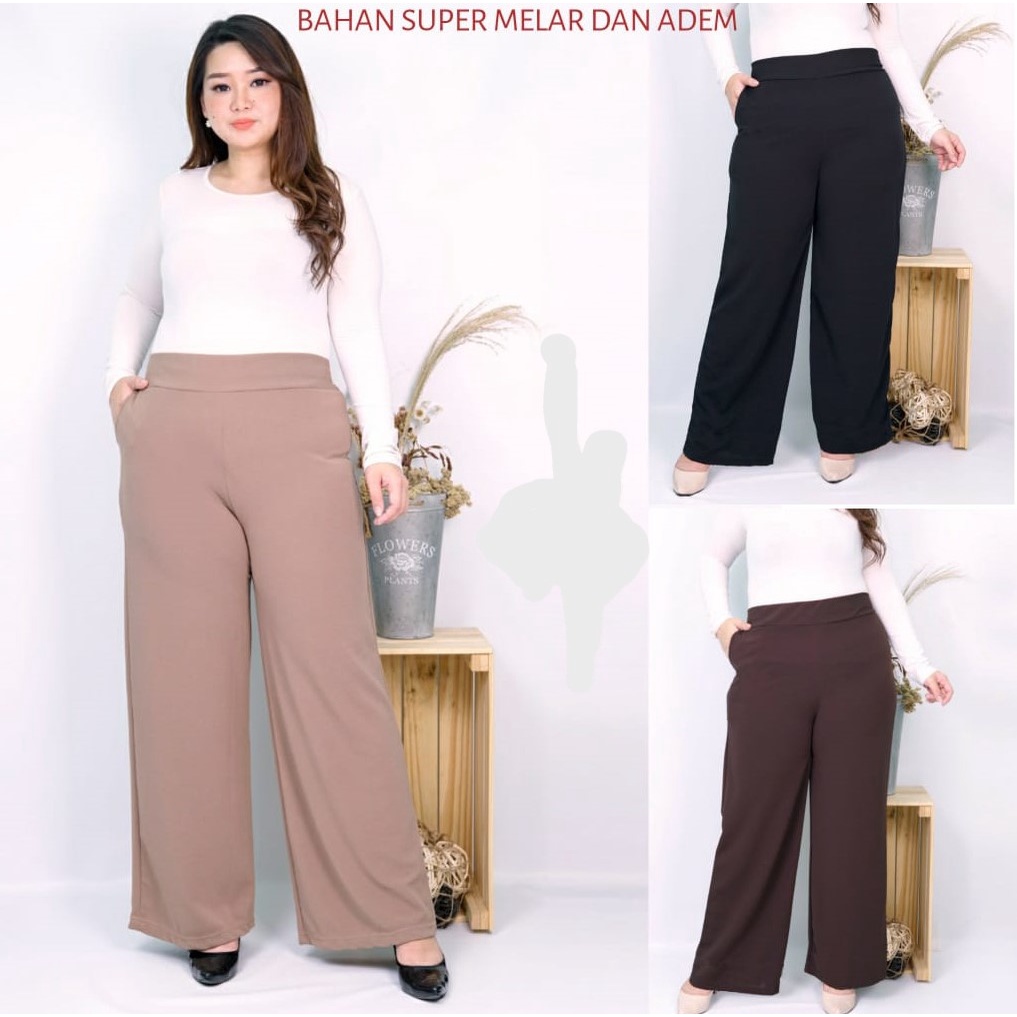 GROSIR✅ PAHA &amp; PINGGAR LONGGAR ✔ All Size 75-90kg Ready | KULOT BOHO POLOS ~ PILIH Scuba &amp; Crepe Waffle MELAR &amp; TEBAL | Warna cantik SHOPEE COD celana panjang wanita/big size/jumbo/santai