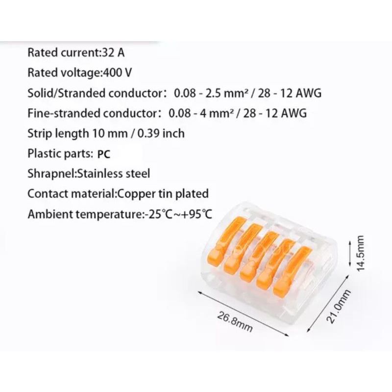 Wire Connector Terminal Kabel Block Tuas (S-22/33/5/T) Sambungan Cepat 11 Pcs