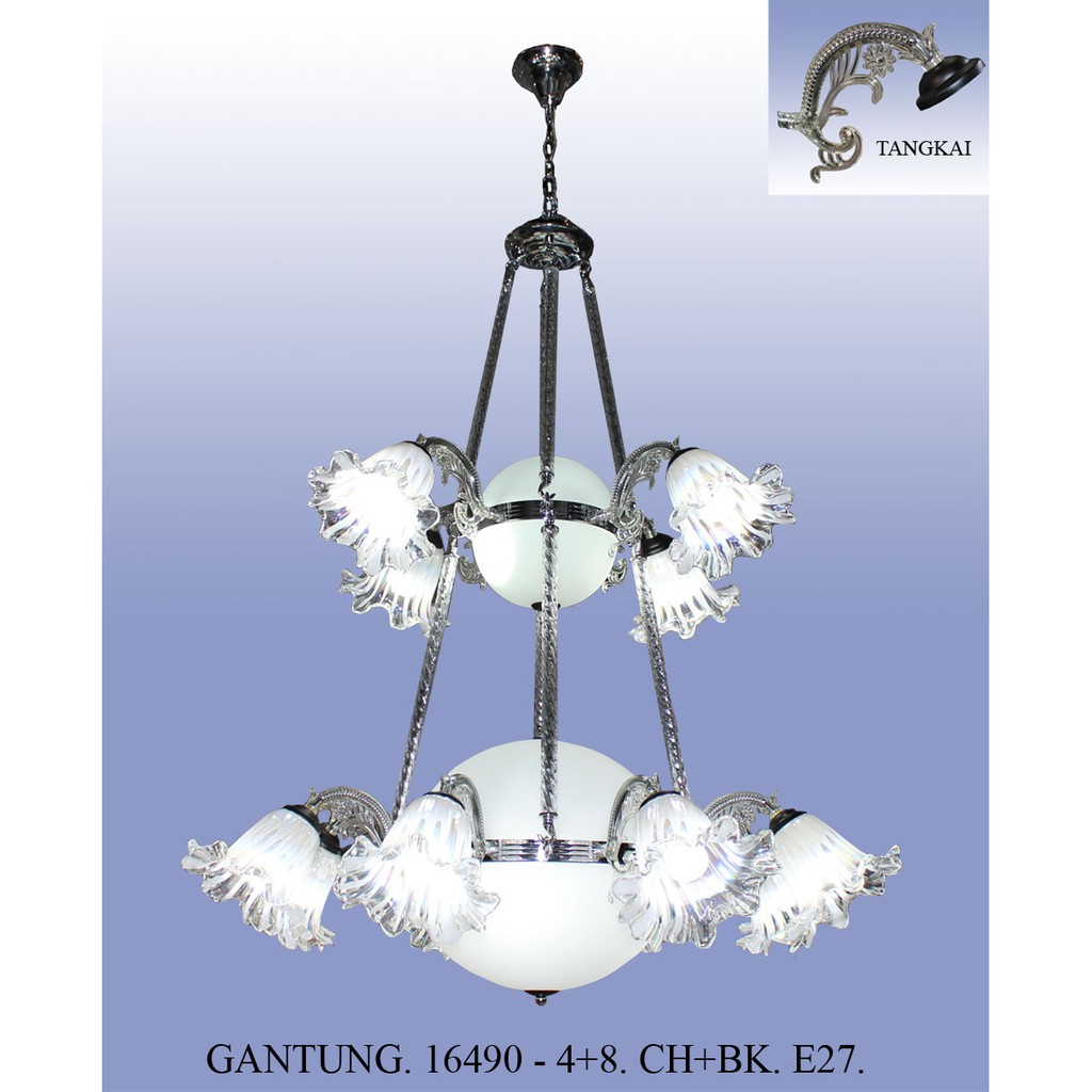 Lampu Hias Gantung Minimalis Dekorasi Ruang Tamu 16490 / 4+8+3 - CH+BK /GD