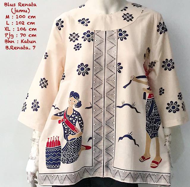BLOUSE RENATA BLUS BATIK CAP SOLO GRATIS MASKER BATIK LENGAN BALON KOMBINASI KRAH TIDUR RESLETING DE