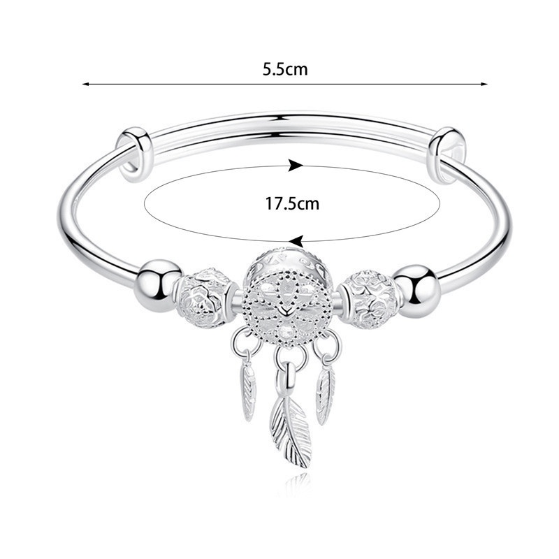 Fancyqube Gelang Tangan Sterling Silver 925 Wanita Desain Dream Catcher Bulu Hias Zircon Untuk Pesta