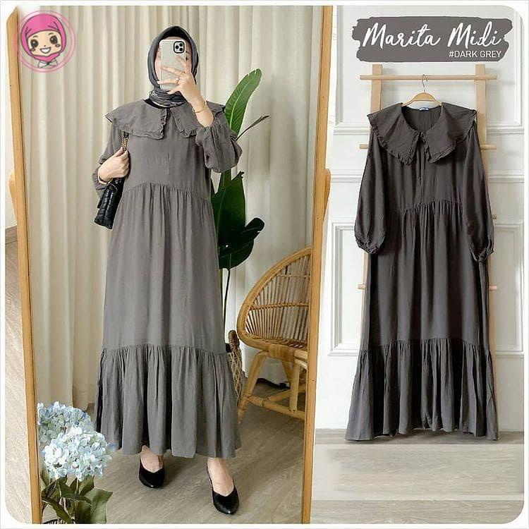 GSC - MARITA MIDI DRESS / GAMIS MUSLIM KEKINIAN / DRESS MIDI CREPE PREMIUM