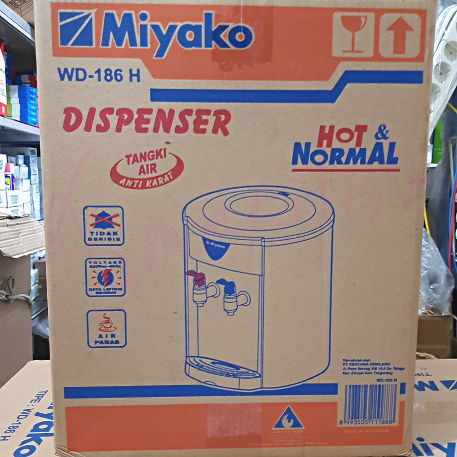 Dispenser Air Miyako Galon Atas Air Panas dan Normal WD-186 H Tangki Anti Karat